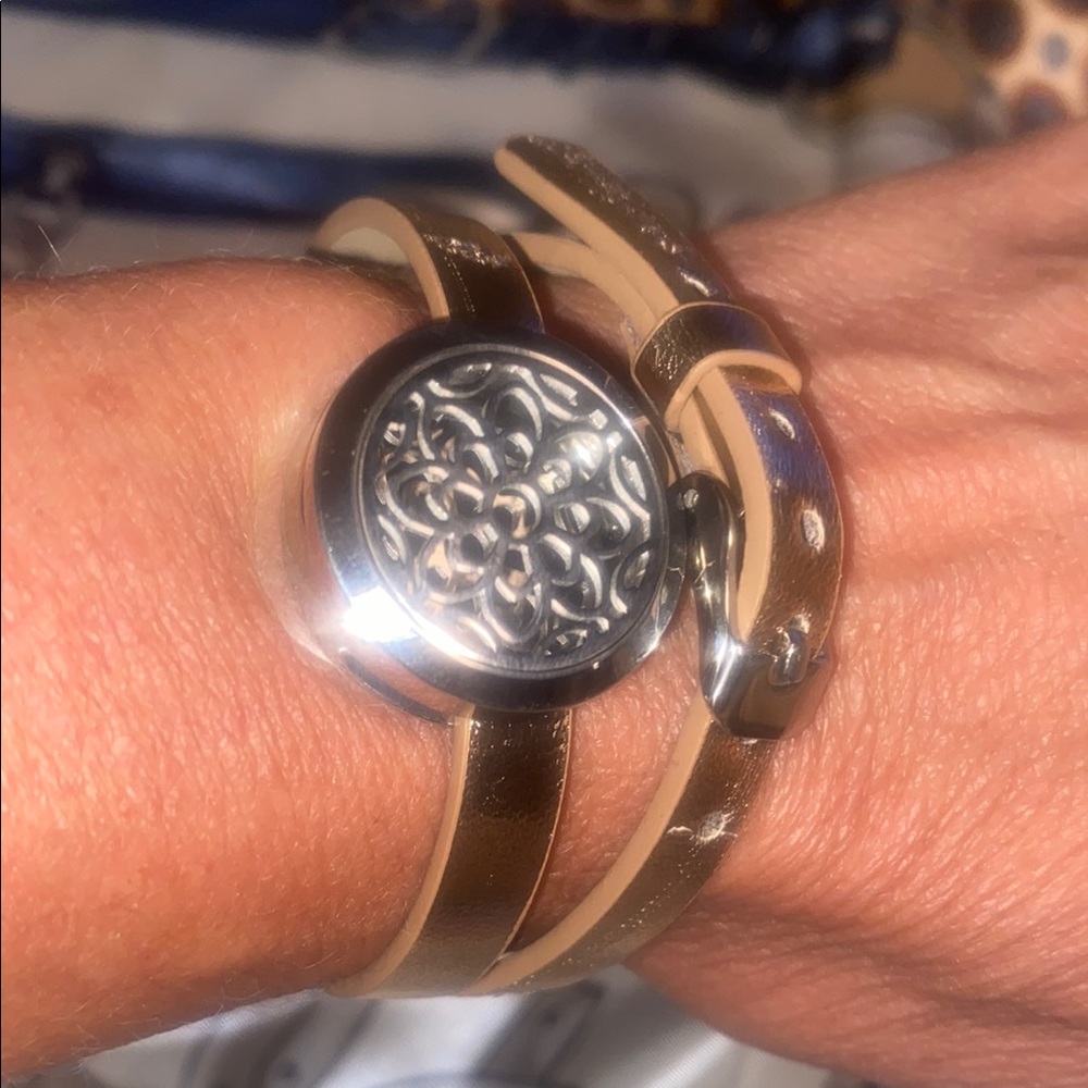 Tan and Black Elegant Bracelet Jewelry with aroma therapy inserts with bonus box